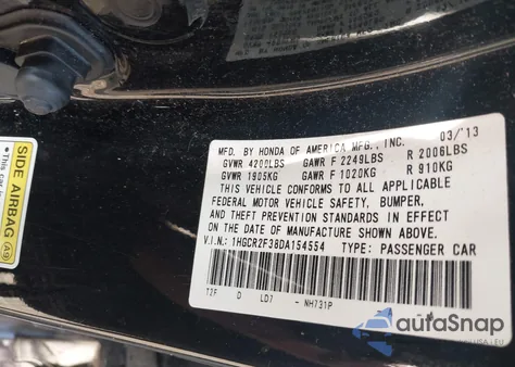 2013 Honda Accord Lx from USA, damaged, VIN 1HGCR2F38DA154554